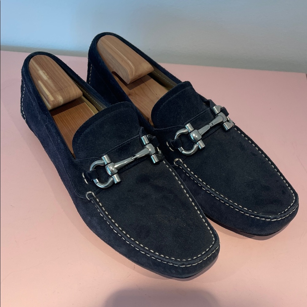 Salvatore Ferragamo Men's Blue Suede Loafers | 10.5